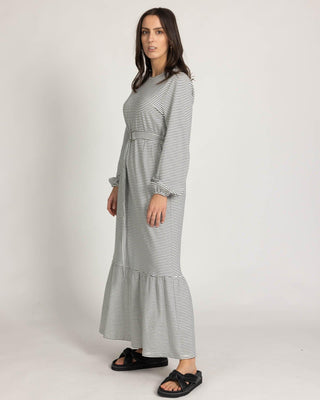 'Yasmina' Smock Jersey Maxi Dress- Stripe - Twiice Boutique