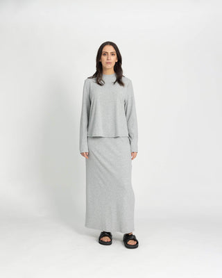 'Everyday' Ribbed Maxi Skirt- Grey (FINAL SALE) - Twiice Boutique
