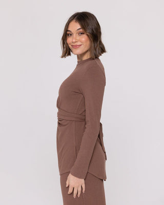 'Knot so basic' Long Sleeve Top - Brown - Twiice Boutique