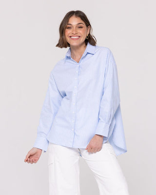 "Worthy" Relaxed Stripe Dad Shirt - Twiice Boutique