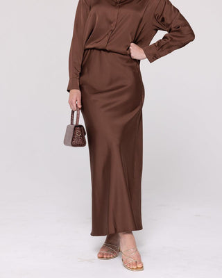 'Seville' Brown Satin Skirt - Twiice Boutique