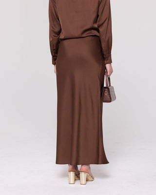 'Seville' Brown Satin Skirt - Twiice Boutique