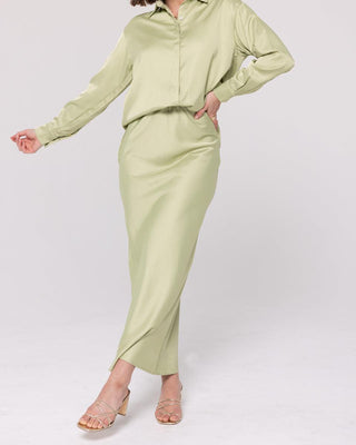 'Seville' Sage Green Satin Skirt - Twiice Boutique
