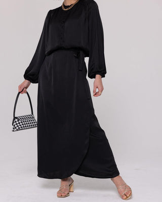 'Florence' Black Satin Skirt - Twiice Boutique