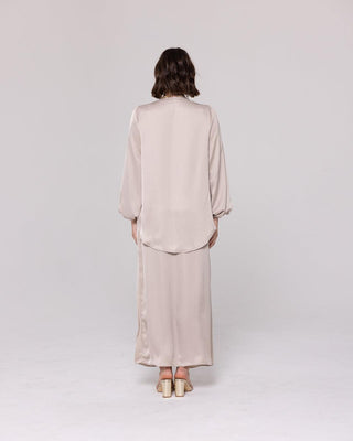 'Florence' Beige Satin Skirt - Twiice Boutique