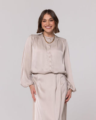 'Florence' Beige Satin Blouse - Twiice Boutique