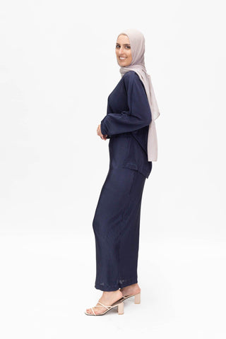 'FAIZA' Skirt - Navy Ribbed (FINAL SALE) - Twiice Boutique
