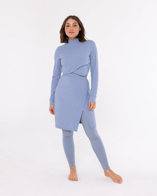 'Maldives' Light Blue Cross Over Long Sleeve Swimsuit - Twiice Boutique