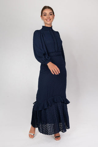 'Everything In Time' Navy Pleat Dress - Twiice Boutique