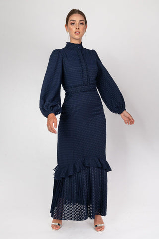 'Everything In Time' Navy Pleat Dress - Twiice Boutique