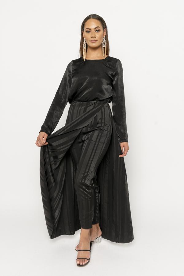 Hana black stripe overlay pants