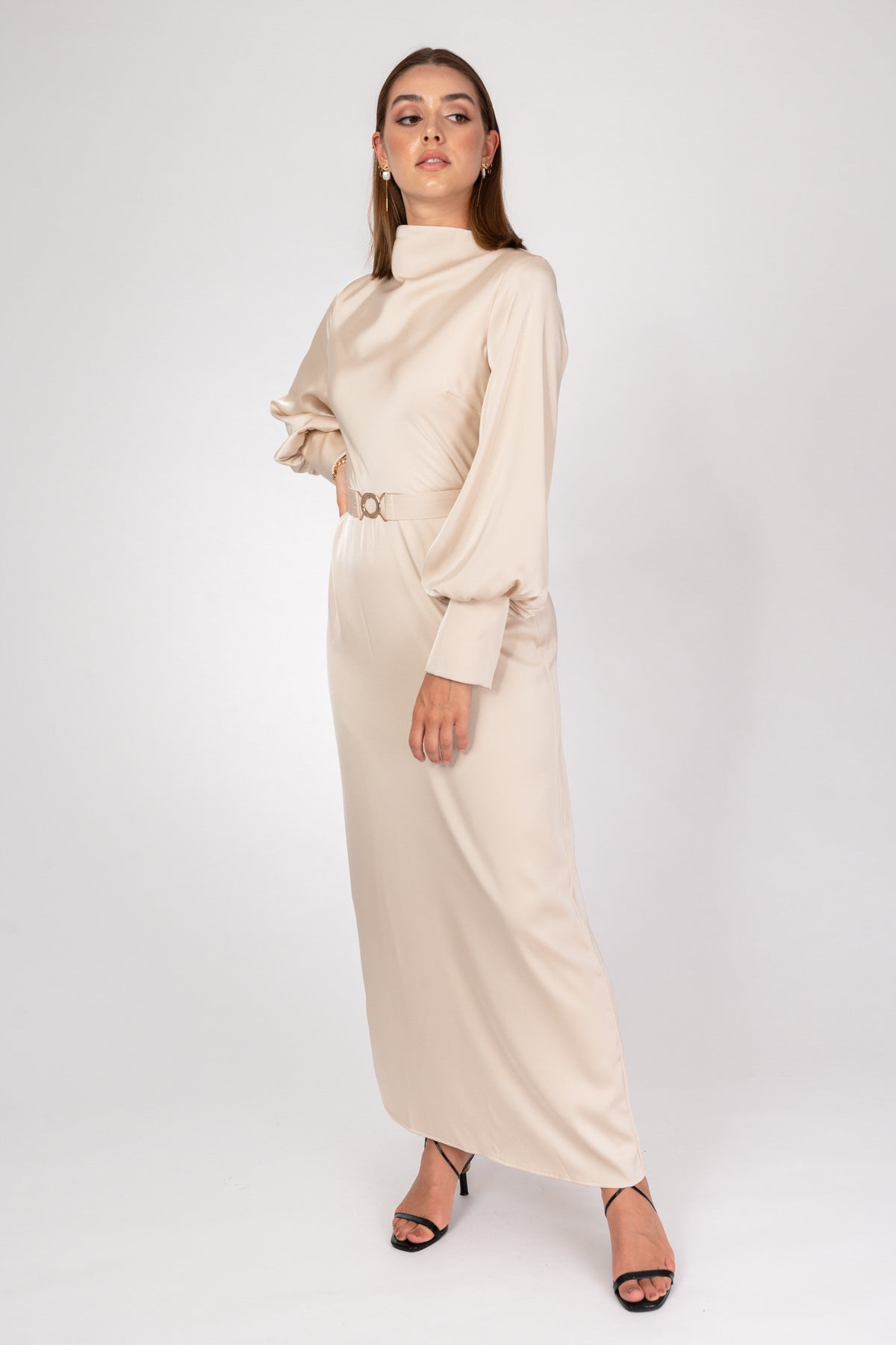 'Sky is the Limit' Satin Dress - Champaign Nude