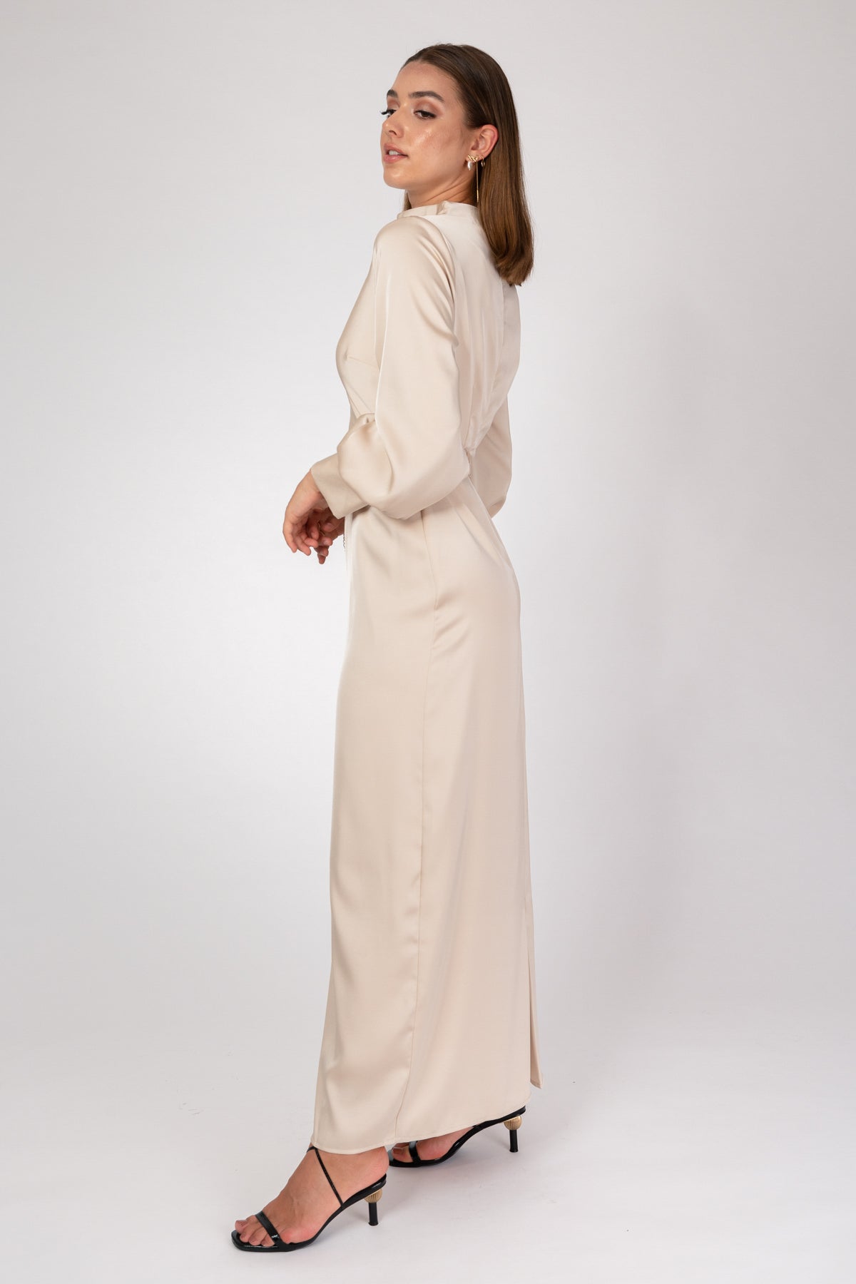 'Sky is the Limit' Satin Dress - Champaign Nude