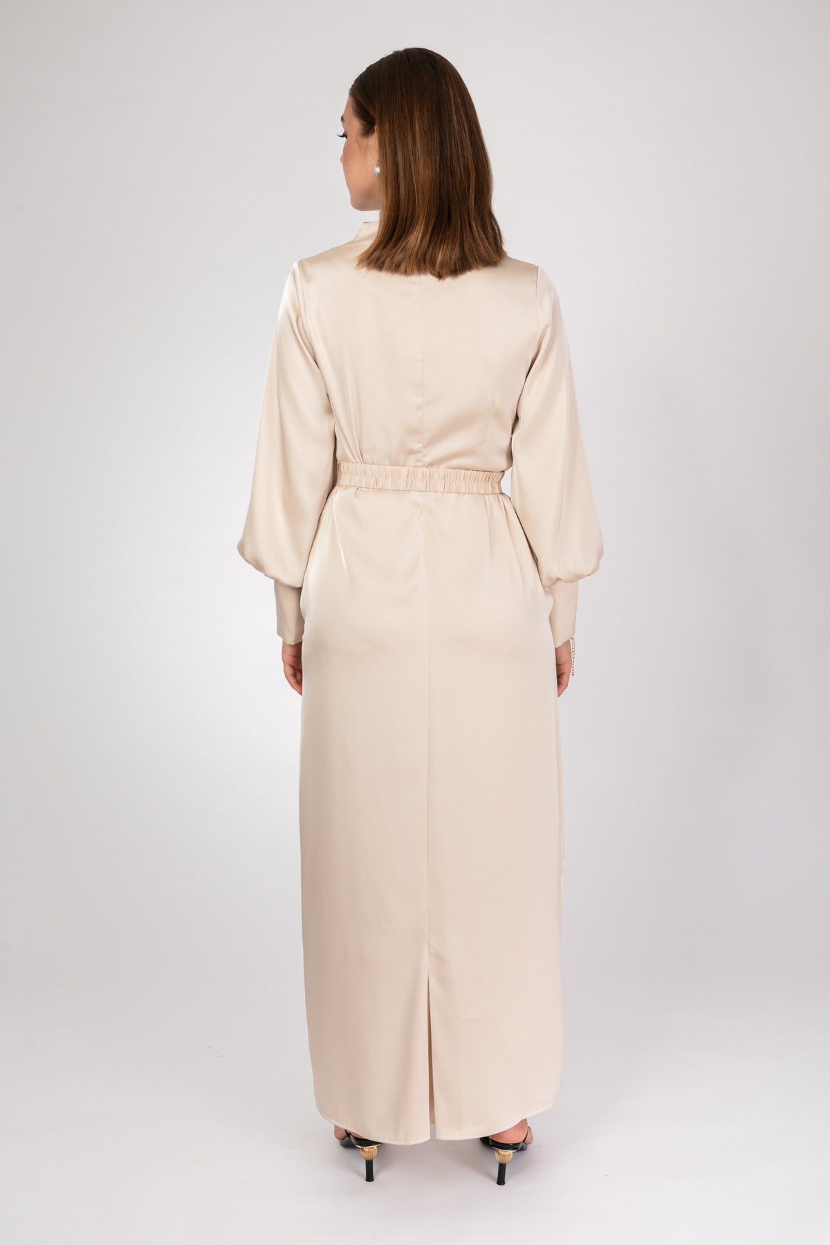 'Sky is the Limit' Satin Dress - Champaign Nude